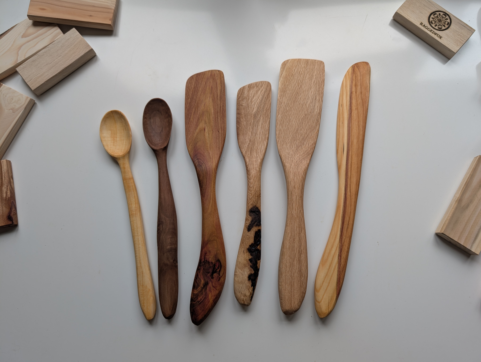Set of raggedfox wooden spoons and spatulas with maker's stamp